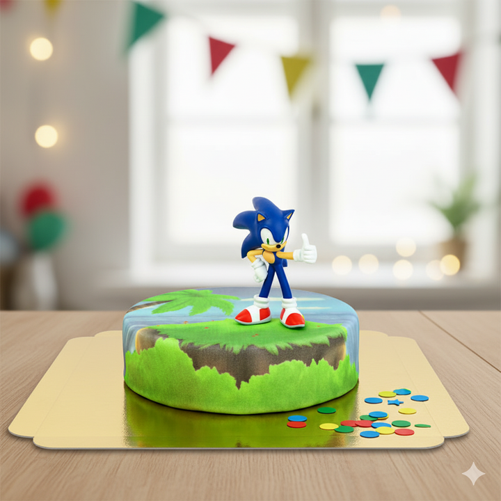 Sonic® figuur op eiland taart