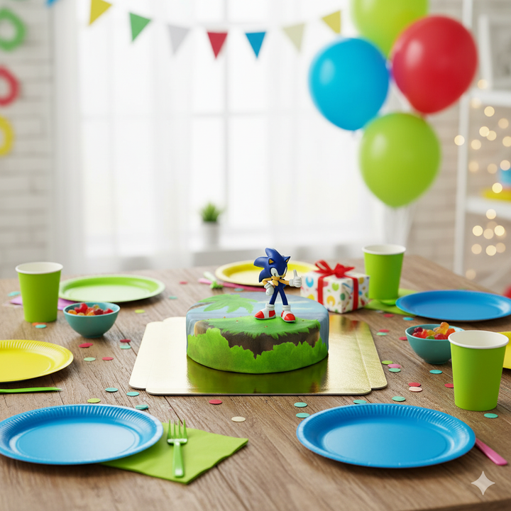 Sonic® figuur op eiland taart